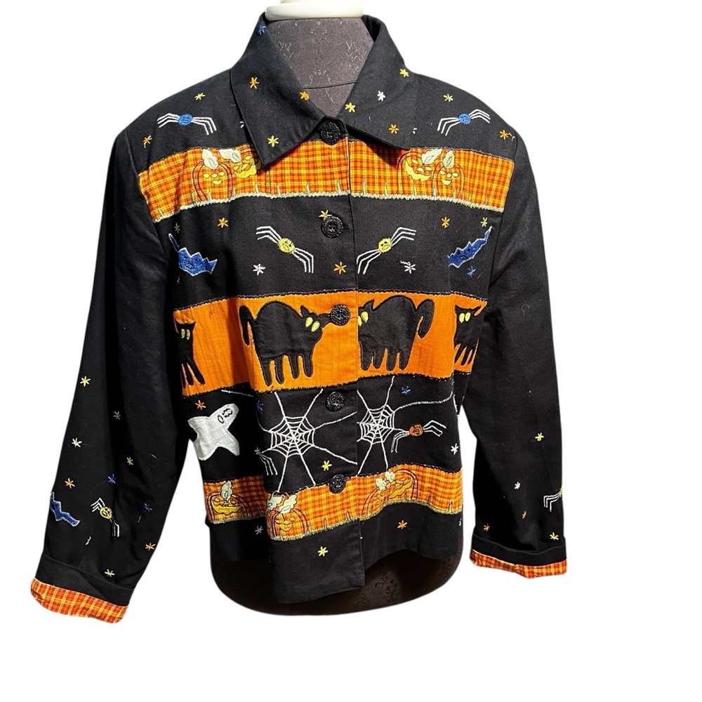 Tunique Black Embroidered Appliqué Cotton Halloween Jacket XL Vintage Unworn